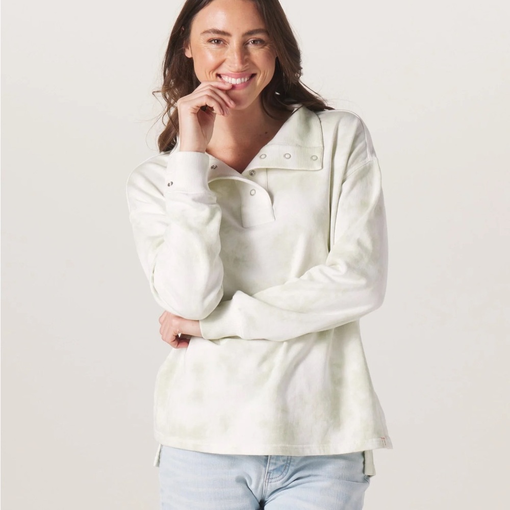The Normal Brand Sweatshirt Womens Small Green Tie‎ Dye Snap Neck Pullover Top